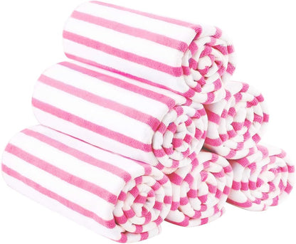 Microfiber Beach Towels Set of 6, 27" x 55", Cabana Stripe Pink