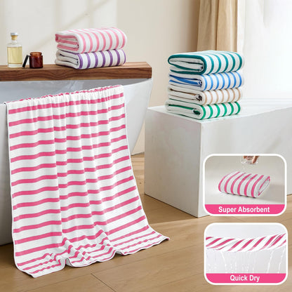Microfiber Beach Towels Set of 6, 27" x 55", Cabana Stripe Pink
