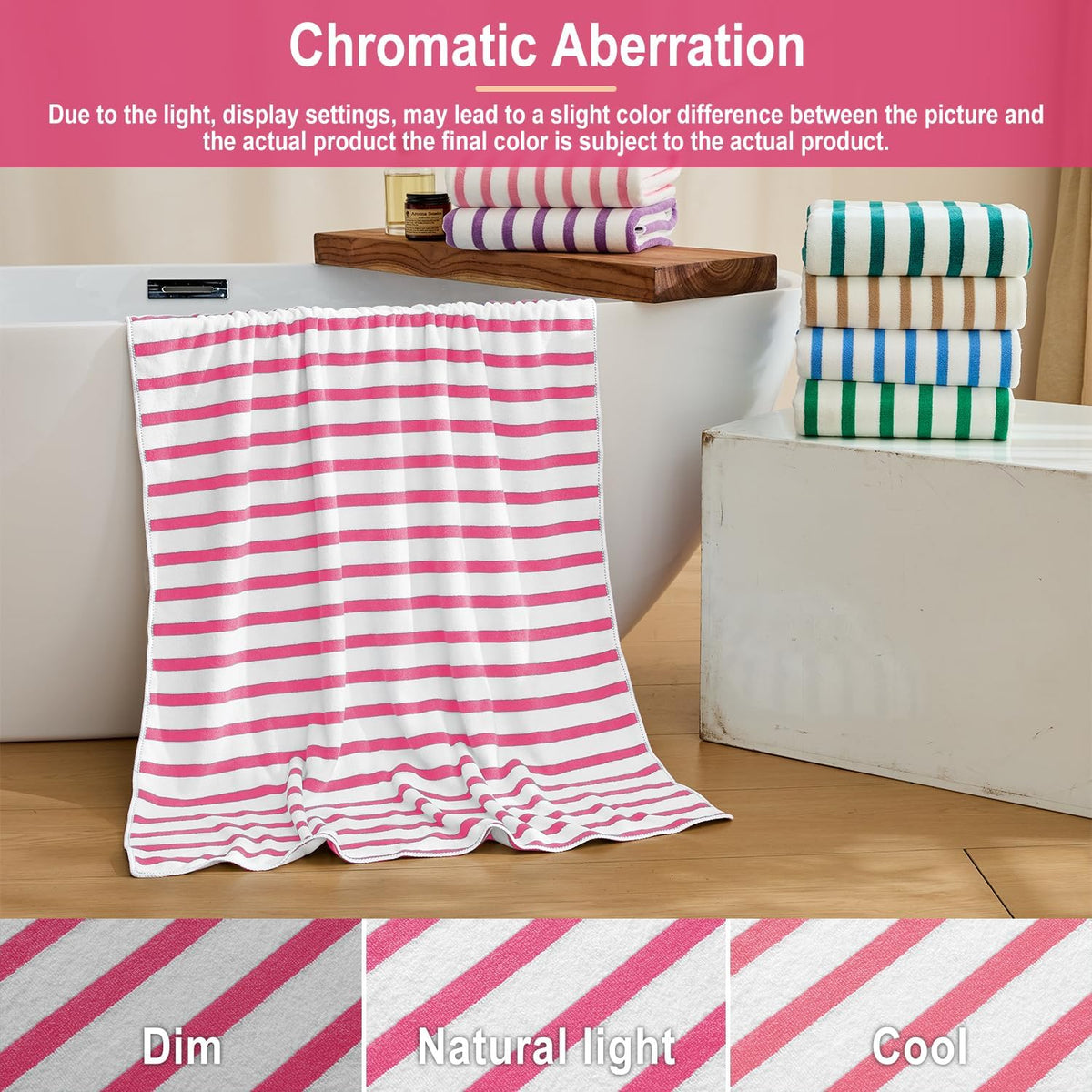 Microfiber Beach Towels Set of 6, 27" x 55", Cabana Stripe Pink