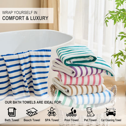 Microfiber Beach Towels Set of 6, 27" x 55", Cabana Stripe Pink