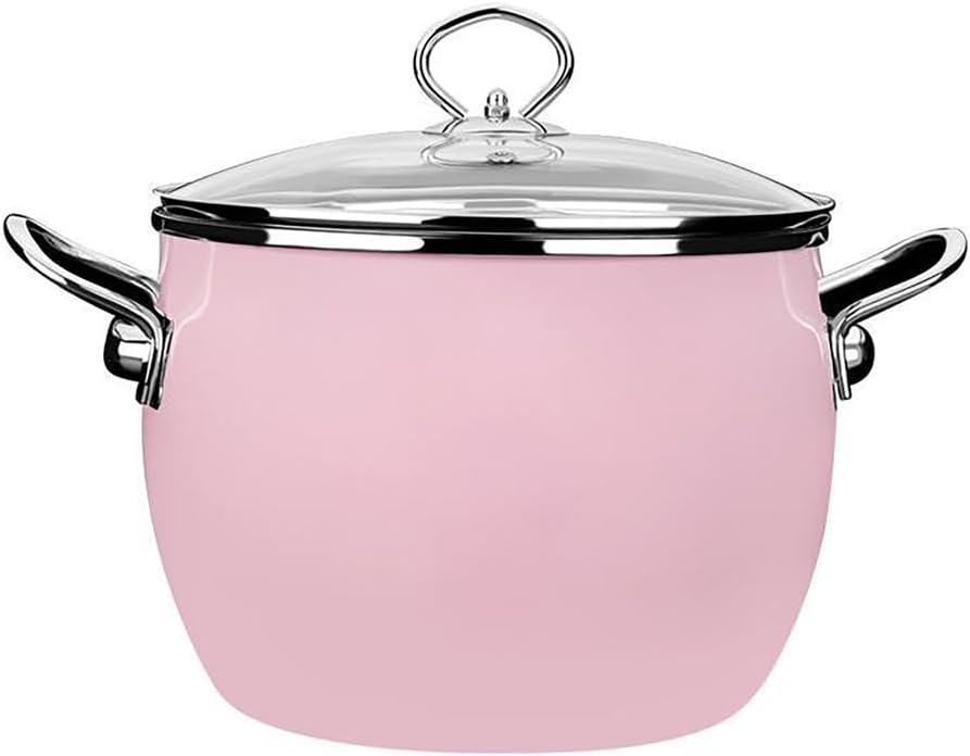Kitchen Enamel Stockpot with Lid Soup Pot Nonstick Enamel on Steel Stock Pot Enamelware Cooking Pot Large Simmer Pot with Handle for Induction Cookers And Stove,Pink