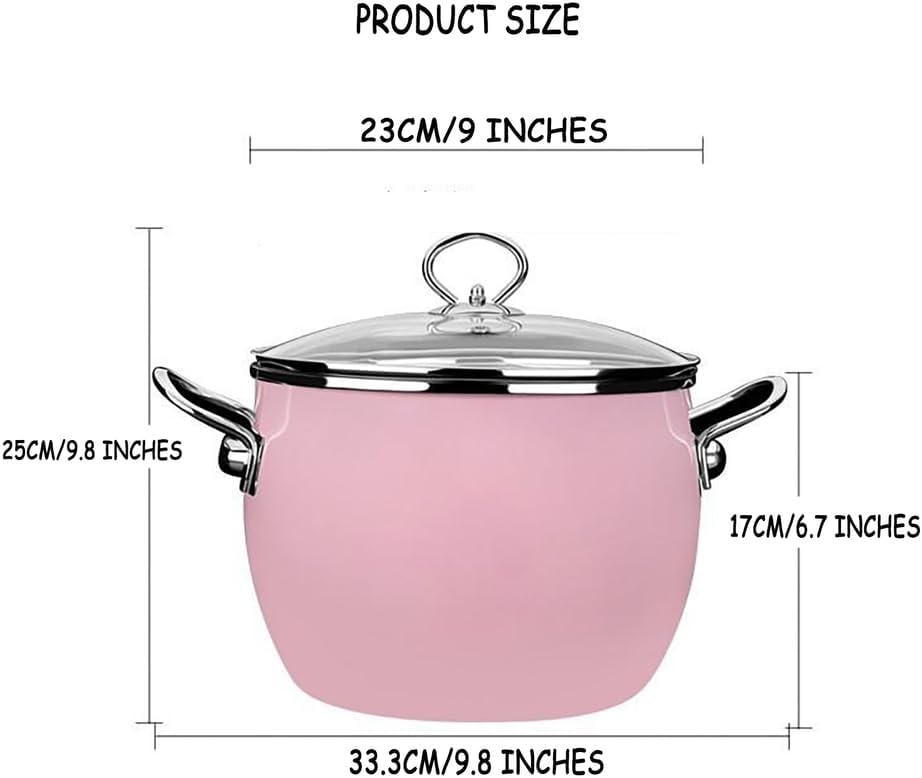 Kitchen Enamel Stockpot with Lid Soup Pot Nonstick Enamel on Steel Stock Pot Enamelware Cooking Pot Large Simmer Pot with Handle for Induction Cookers And Stove,Pink