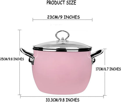 Kitchen Enamel Stockpot with Lid Soup Pot Nonstick Enamel on Steel Stock Pot Enamelware Cooking Pot Large Simmer Pot with Handle for Induction Cookers And Stove,Pink