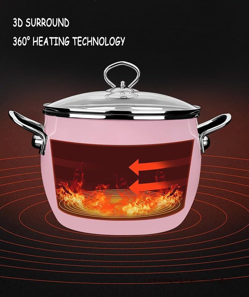 Kitchen Enamel Stockpot with Lid Soup Pot Nonstick Enamel on Steel Stock Pot Enamelware Cooking Pot Large Simmer Pot with Handle for Induction Cookers And Stove,Pink