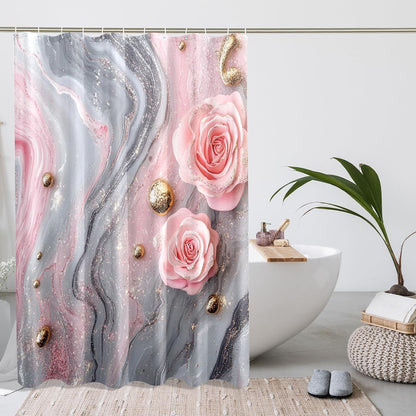 Peach Marble Shower Curtain, Luxury Abstract Modern Shower Curtains for Bathroom, 3D Contemporary Print Bath Decor Accessories Set -62 * 72