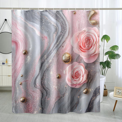 Peach Marble Shower Curtain, Luxury Abstract Modern Shower Curtains for Bathroom, 3D Contemporary Print Bath Decor Accessories Set -62 * 72