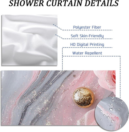 Peach Marble Shower Curtain, Luxury Abstract Modern Shower Curtains for Bathroom, 3D Contemporary Print Bath Decor Accessories Set -62 * 72