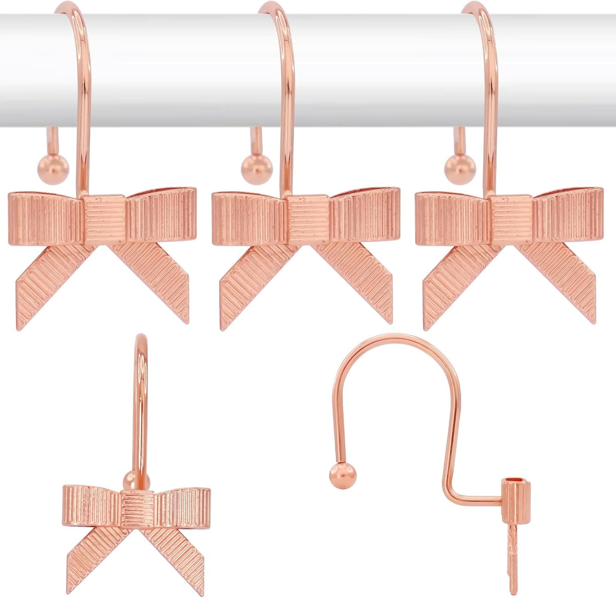 Decorative Shower Curtain Hooks, Luxury Bowknot Shower Curtain Rings, Modern Bow Shower Curtain Hangers, 12PCS Shower Hooks for Home Decor, Bathroom, Bedroom, Living Room (Rose Gold)
