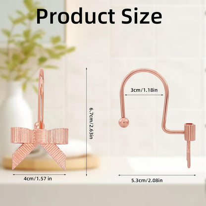 Decorative Shower Curtain Hooks, Luxury Bowknot Shower Curtain Rings, Modern Bow Shower Curtain Hangers, 12PCS Shower Hooks for Home Decor, Bathroom, Bedroom, Living Room (Rose Gold)