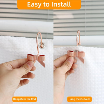Decorative Shower Curtain Hooks, Luxury Bowknot Shower Curtain Rings, Modern Bow Shower Curtain Hangers, 12PCS Shower Hooks for Home Decor, Bathroom, Bedroom, Living Room (Rose Gold)