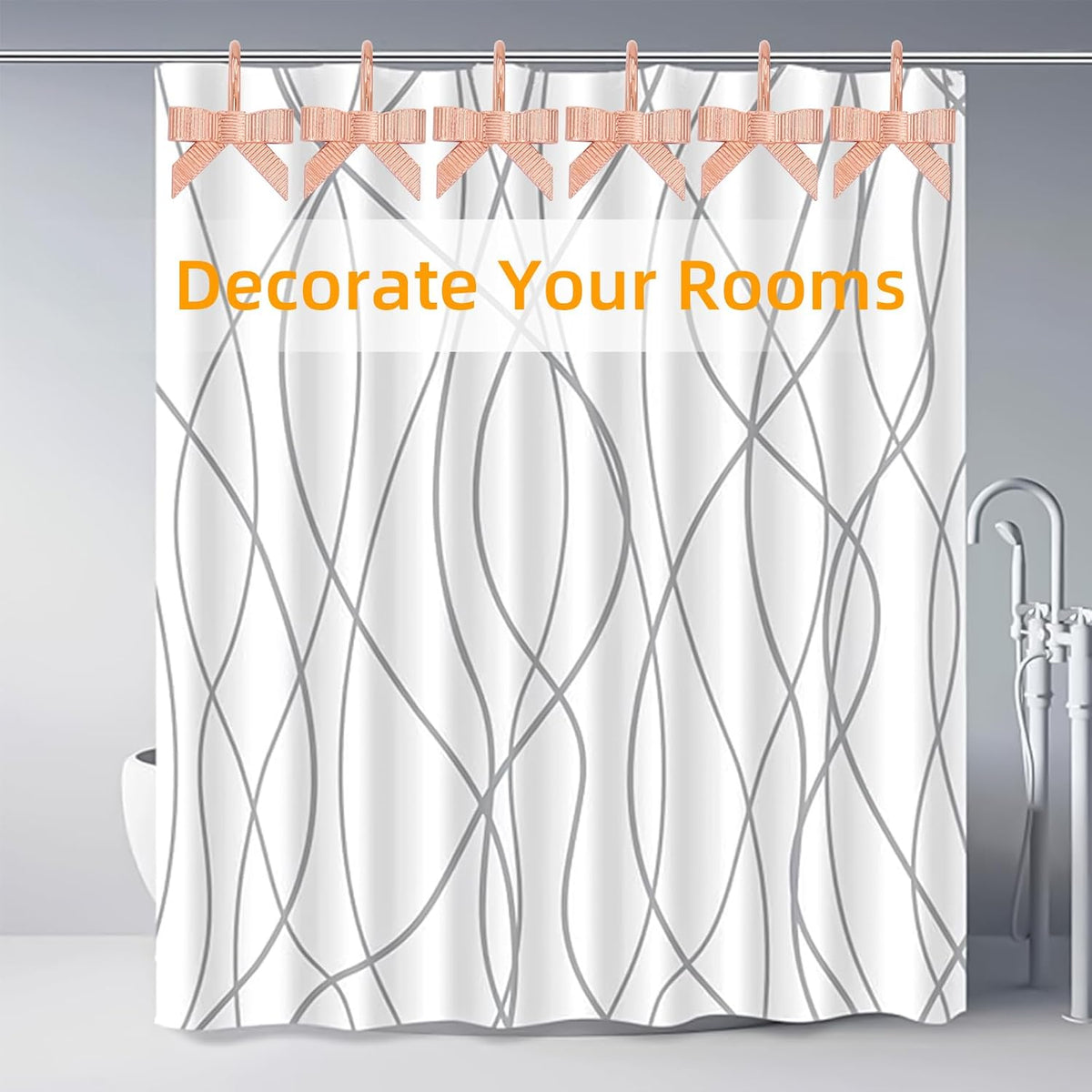 Decorative Shower Curtain Hooks, Luxury Bowknot Shower Curtain Rings, Modern Bow Shower Curtain Hangers, 12PCS Shower Hooks for Home Decor, Bathroom, Bedroom, Living Room (Rose Gold)