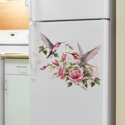 Pink Rose Hummingbirds Wall Stickers Floral Art Bird Wall Decals