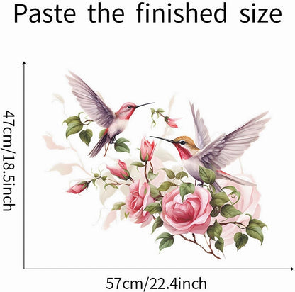Pink Rose Hummingbirds Wall Stickers Floral Art Bird Wall Decals