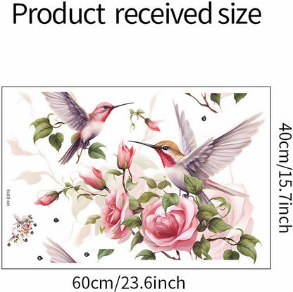Pink Rose Hummingbirds Wall Stickers Floral Art Bird Wall Decals