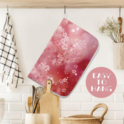 Pink Love Dish Drying Mat for Kitchen Romantic Hearts Dish Drainer Mats Absorbent Microfiber Flowers Dishes Drying Pad 18x24 Inches Washable for Countertop Coffee Bar Valentine's Day Decor