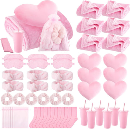 48 Pcs/6 Set Sleepover Party Supplies, Pink, Solid Color
