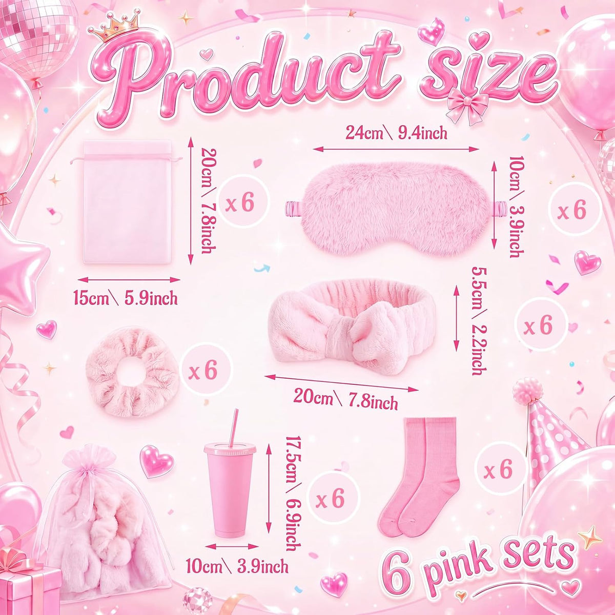 48 Pcs/6 Set Sleepover Party Supplies, Pink, Solid Color