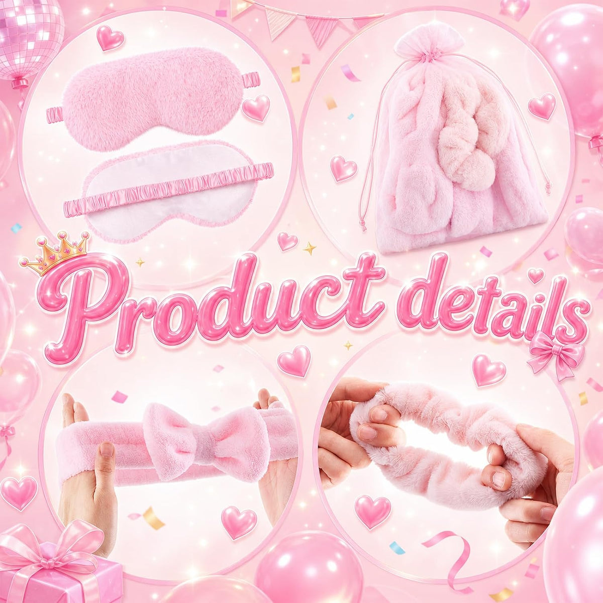 48 Pcs/6 Set Sleepover Party Supplies, Pink, Solid Color