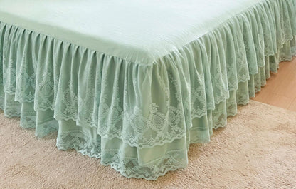 Romantic Summer Ruffled Bed Skirt with Sheet,Dust Ruffle Bedskirt with Two Lace Layers,17.7" Drop