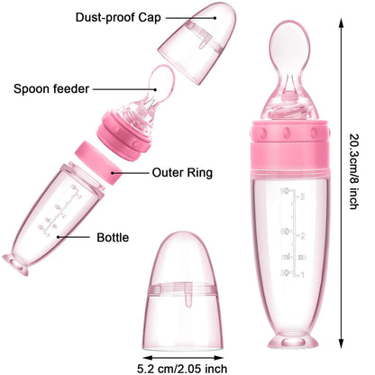2 Pcs Baby Spoon with Bottle Squeeze Feeder Silicone Infant,Pink