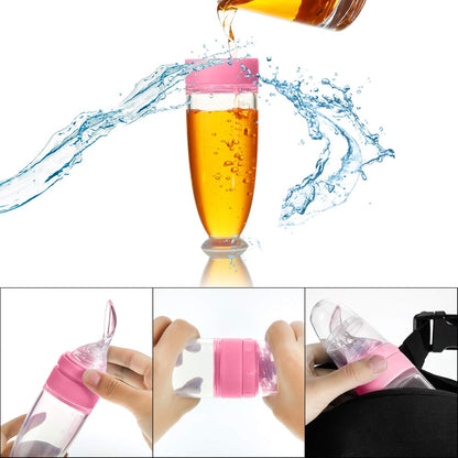 2 Pcs Baby Spoon with Bottle Squeeze Feeder Silicone Infant,Pink