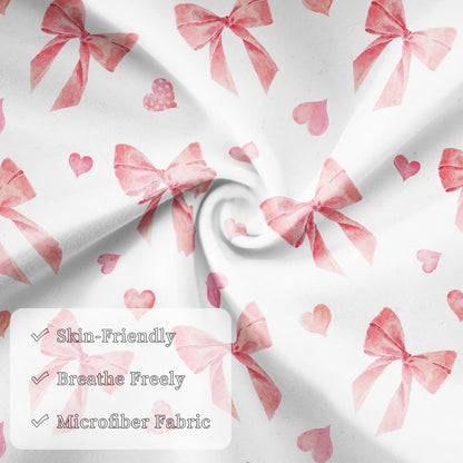 Pink Ribbon Bow Silk Satin Pillowcase for Hair and Skin,Throw Pillow Cover Queen Size Pillowcases Envelope Closure,Rectangle Pillow Covers Decorative Cushion Cases for Bed,Sofa,20"x30",Peach