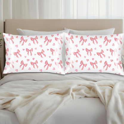 Pink Ribbon Bow Silk Satin Pillowcase for Hair and Skin,Throw Pillow Cover Queen Size Pillowcases Envelope Closure,Rectangle Pillow Covers Decorative Cushion Cases for Bed,Sofa,20"x30",Peach