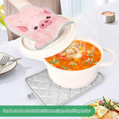 Pink Pig 2 Pack Cotton Potholder with Pocket & Hanging Loop, Non-Slip Washable Reversible Hot Pads Heat Resistant Oven Mitts for Baking Cooking Kitchen Home Decor