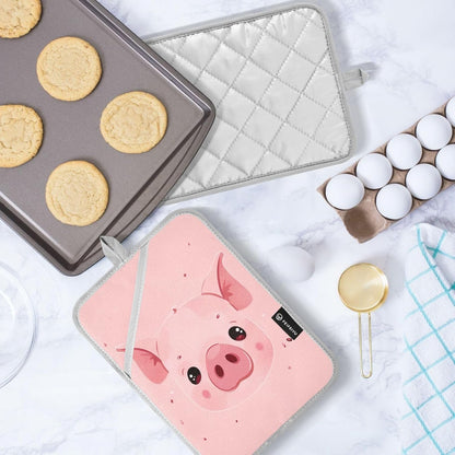 Pink Pig 2 Pack Cotton Potholder with Pocket & Hanging Loop, Non-Slip Washable Reversible Hot Pads Heat Resistant Oven Mitts for Baking Cooking Kitchen Home Decor
