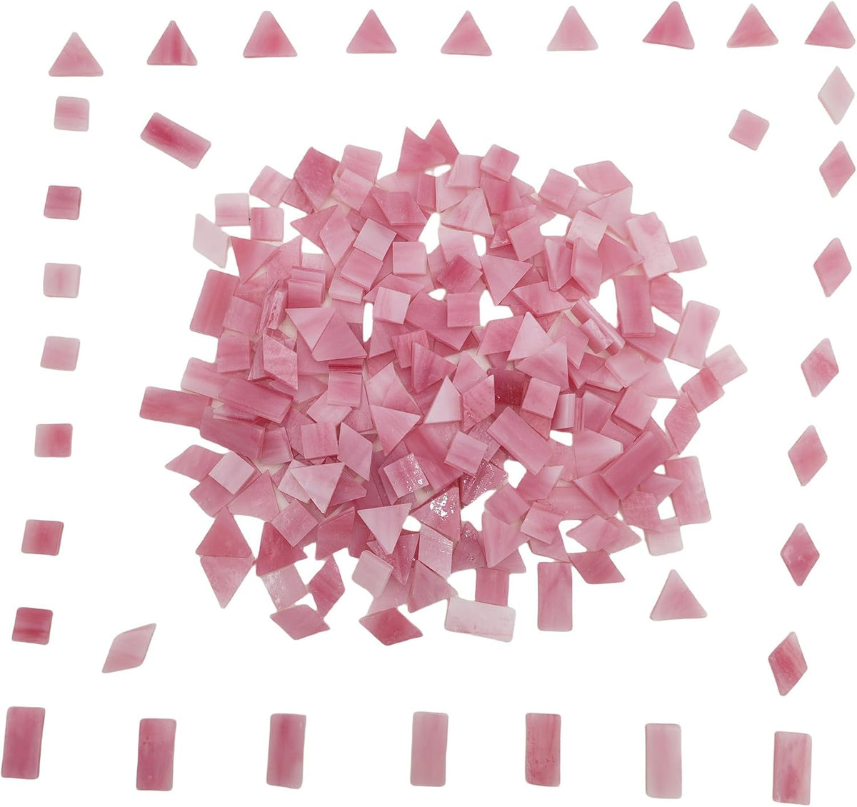 4 Shapes Mixed Glass Mosaic Tiles,Square+Diamond+Triangle+Rectangle 220 PCS Stained Glass Mosaic Pieces for Handmade Art Crafts and Home Decoration (Pink)