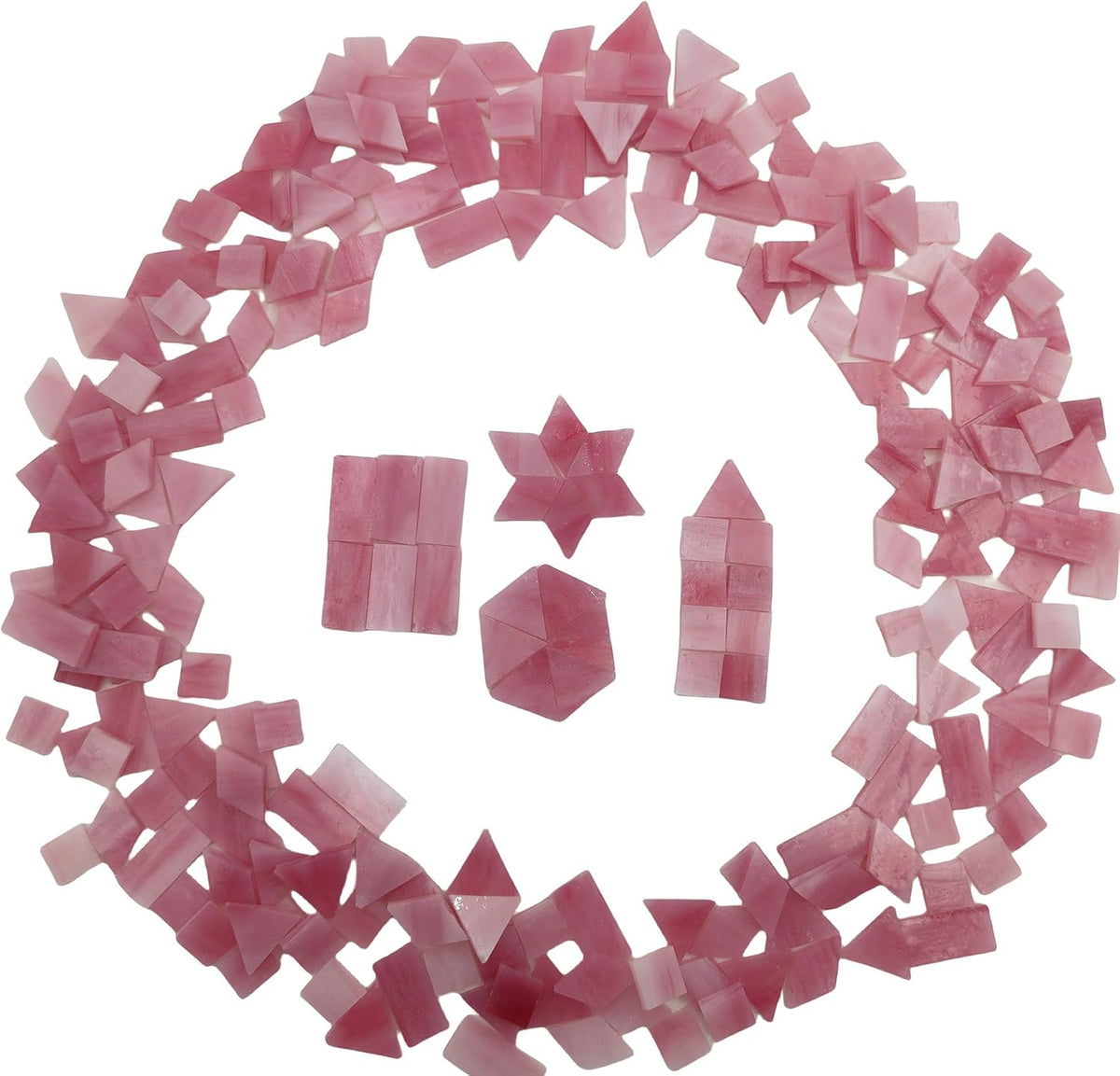 4 Shapes Mixed Glass Mosaic Tiles,Square+Diamond+Triangle+Rectangle 220 PCS Stained Glass Mosaic Pieces for Handmade Art Crafts and Home Decoration (Pink)