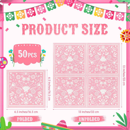 50 Pcs Mexican Fiesta Napkins, Disposable Colorful Mandala Flower Stripe Hand Towels, for Cinco De Mayo, Baby Shower Birthday Party Decorations Supplies (Pink and White)