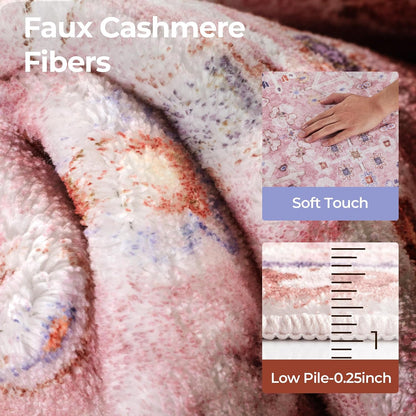 8x10 Boho Machine Washable Low Pile Area Rugs for Living Room Peach Pink
