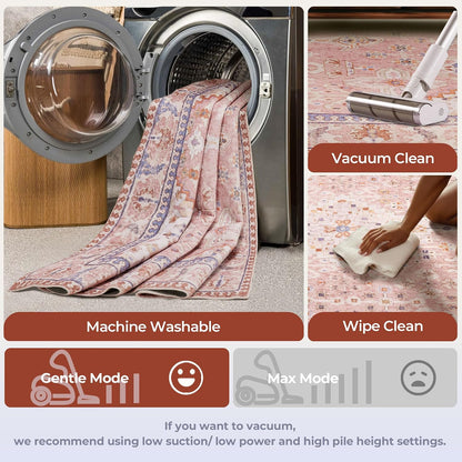8x10 Boho Machine Washable Low Pile Area Rugs for Living Room Peach Pink