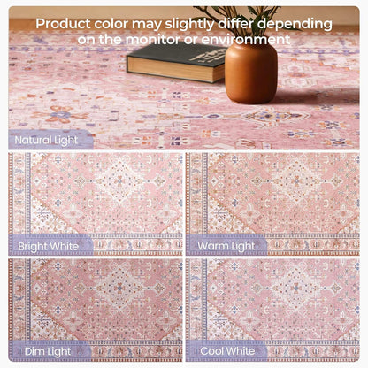 8x10 Boho Machine Washable Low Pile Area Rugs for Living Room Peach Pink