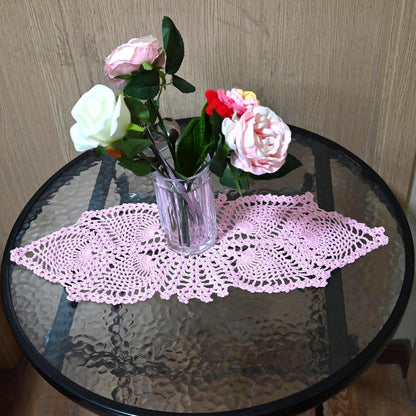 7 in x 21 in Crochet Lace Table Doilies Eyes Flower Doily Kitchen Vase Place Mats for Anniversary Mother's Day (Pack of 1PC, Style02-Pink)