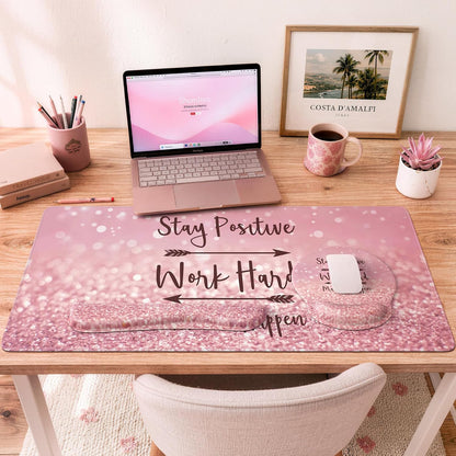 Pink Ergonomic Mouse Pad with Wrist Rests Set for Desk Accessories
