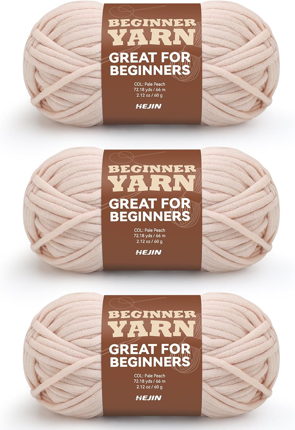 3x60g Pale Peach Yarn for Crocheting and Knitting;3x66m (72yds) Cotton Yarn for Beginners with Easy-to-See Stitches;Worsted-Weight Medium #4;Cotton-Nylon Blend Yarn for Beginners Crochet Kit Making