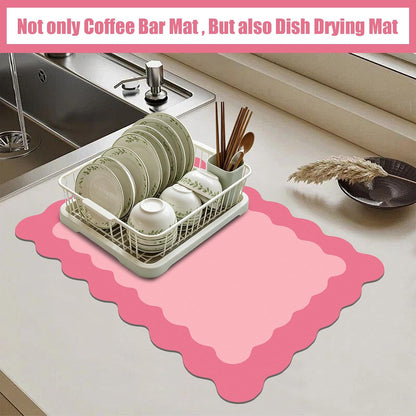 Rose Pink Scalloped Dish Drying Mat Coffee Mat for Countertop