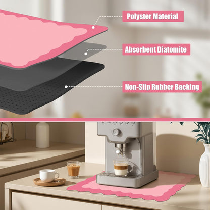 Rose Pink Scalloped Dish Drying Mat Coffee Mat for Countertop