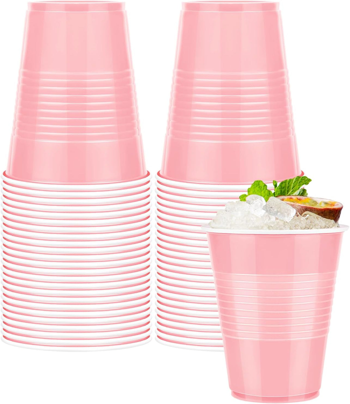50 Pack Disposable Plastic Cups 12 Ounce Pink Plastic Cups