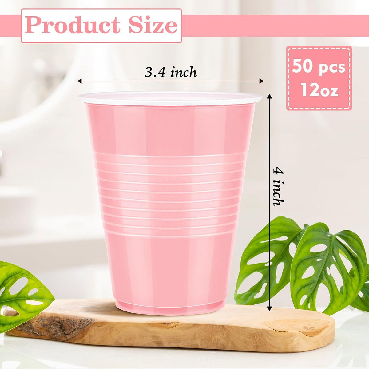 50 Pack Disposable Plastic Cups 12 Ounce Pink Plastic Cups