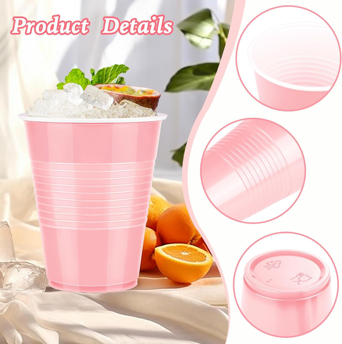 50 Pack Disposable Plastic Cups 12 Ounce Pink Plastic Cups