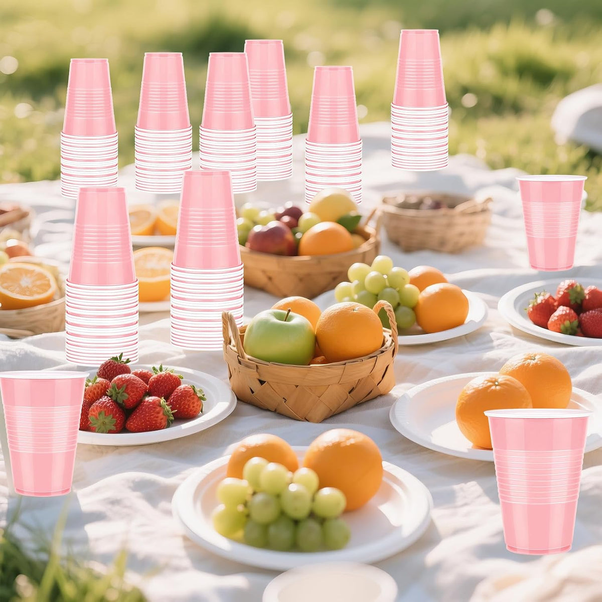 50 Pack Disposable Plastic Cups 12 Ounce Pink Plastic Cups