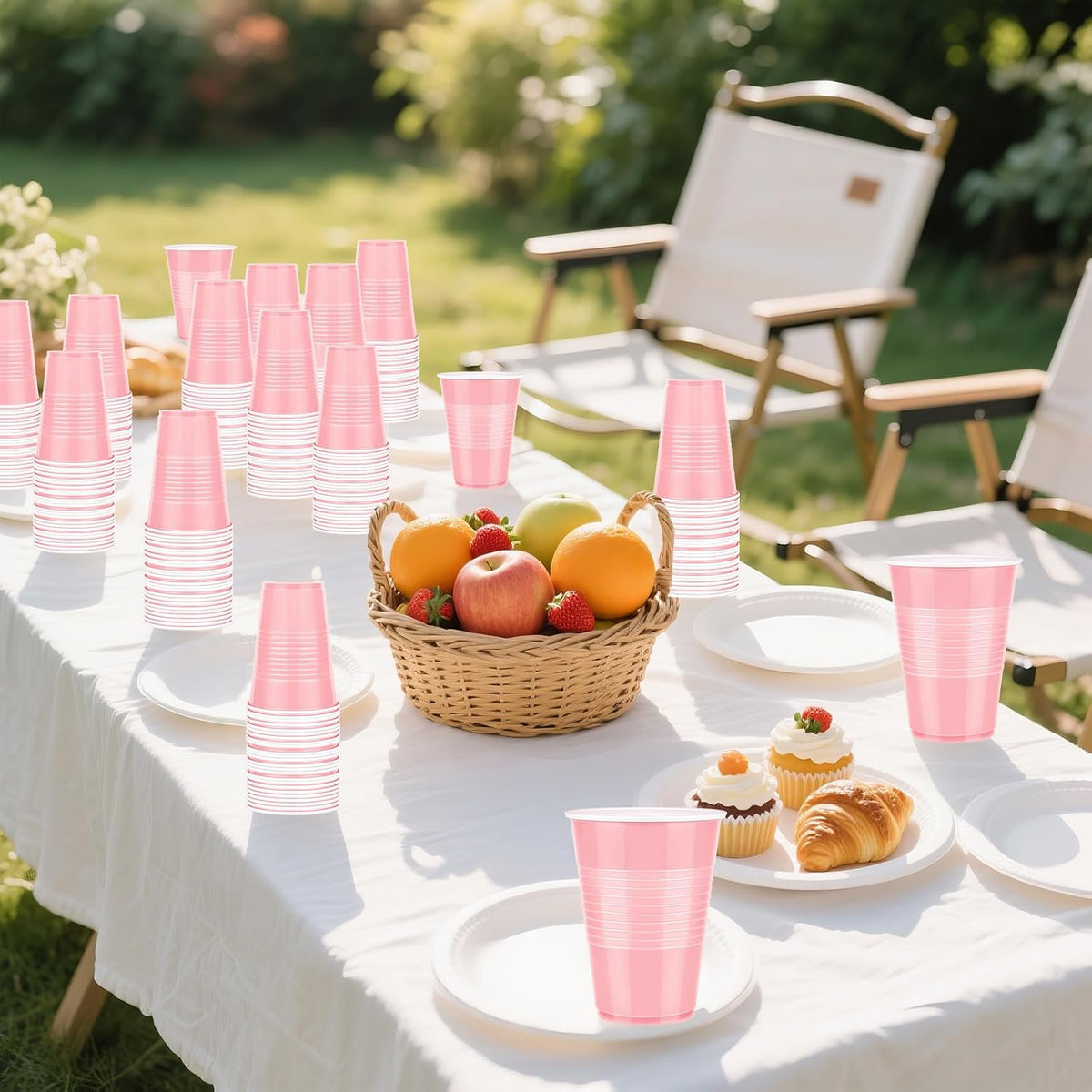 50 Pack Disposable Plastic Cups 12 Ounce Pink Plastic Cups