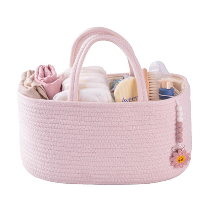 Pink Cotton Rope Baby Diaper Caddy Organizer Basket for Girls