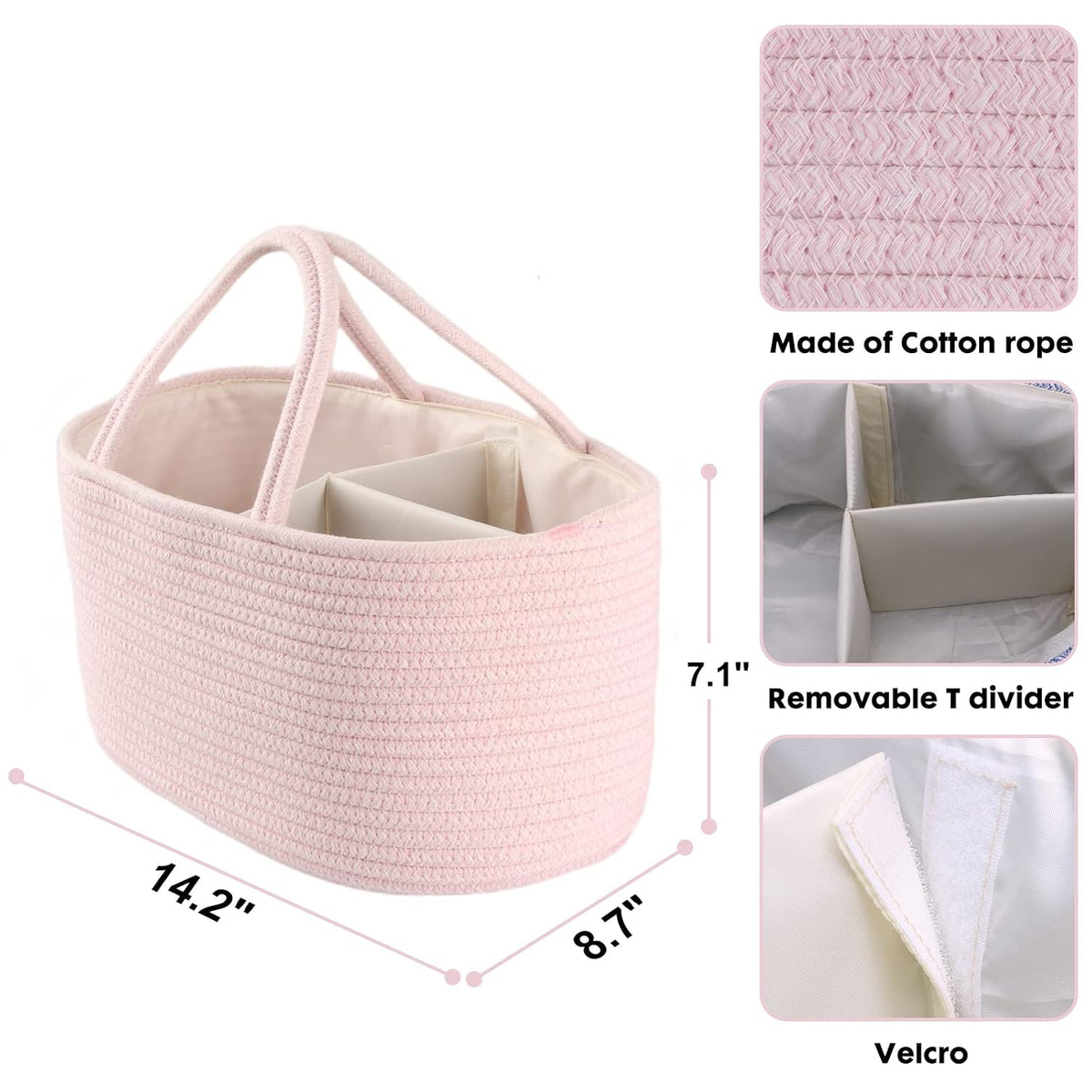 Pink Cotton Rope Baby Diaper Caddy Organizer Basket for Girls