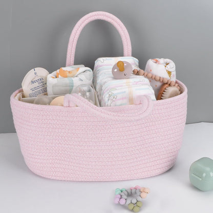 Pink Cotton Rope Baby Diaper Caddy Organizer Basket for Girls
