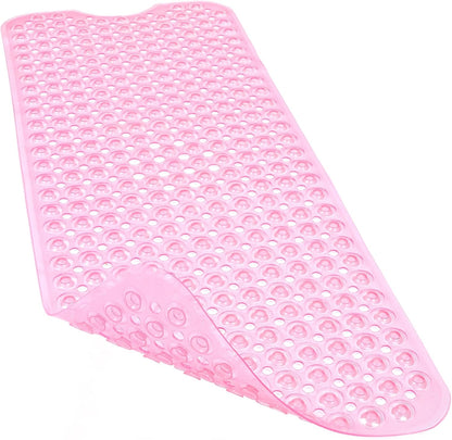 Bathtub and Shower Mats, 40x16 Inch Extra Large Non Slip Soft Bath Tub Mat with Suction Cups and Drain Holes for Bathroom Floor and Keep Tubs Clean, Machine Washable, Clear Pink