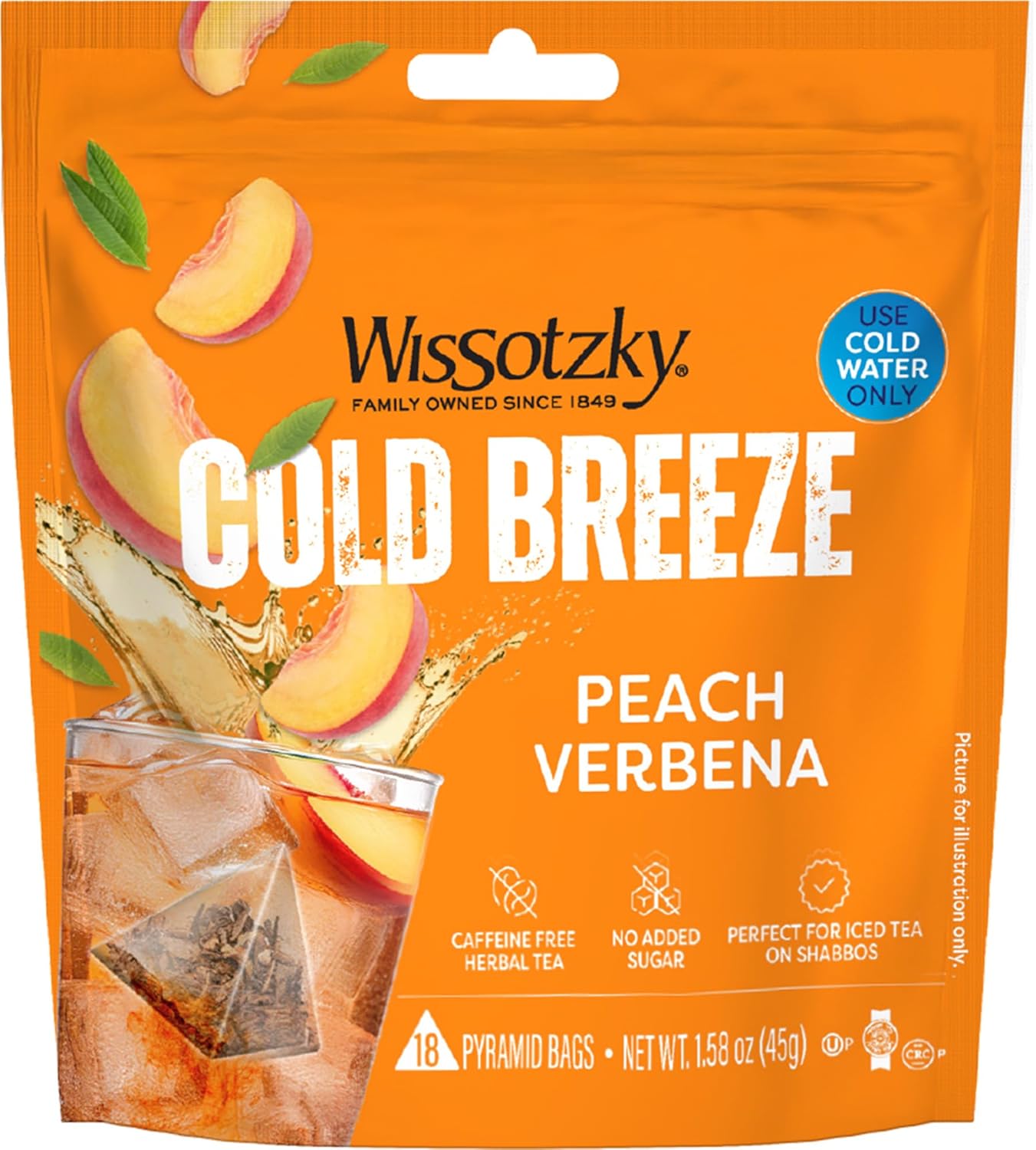 Peach Verbana Cold Breeze, Cold Brew Iced Tea (18 Tea Bags) | Caffeine-Free | Herbal Tea | Kosher | Cold Water Brewing